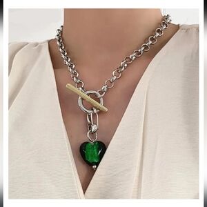 Heart Shaped Green Glass Pendant